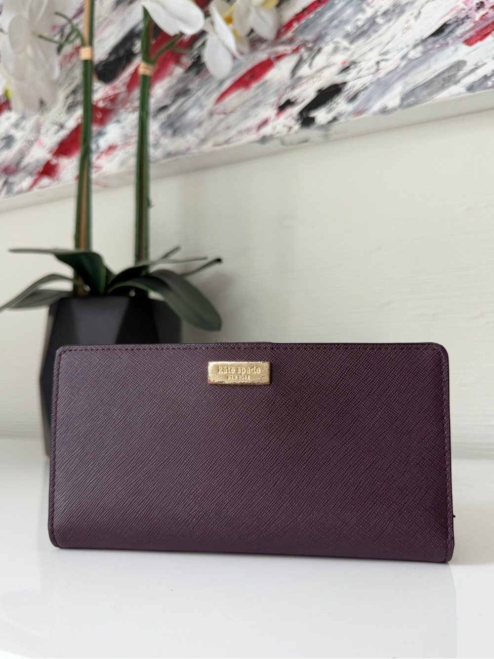 Kate Spade New York Plum Saffiano Leather Continental Wallet